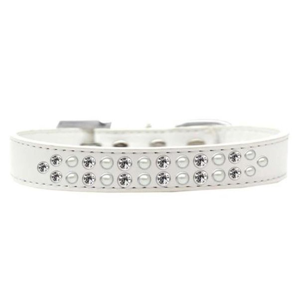 Unconditional Love Two Row Pearl & Clear Crystal Dog CollarWhite Size 18 UN851310
